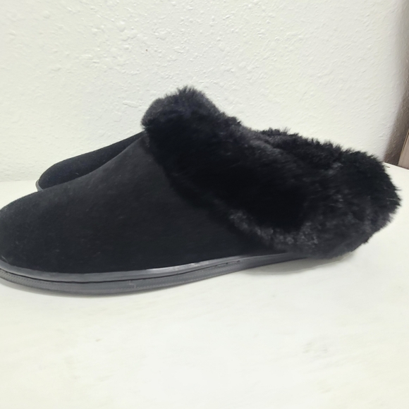 Myslipper slip on black leather faux fur slippers - Picture 6 of 15